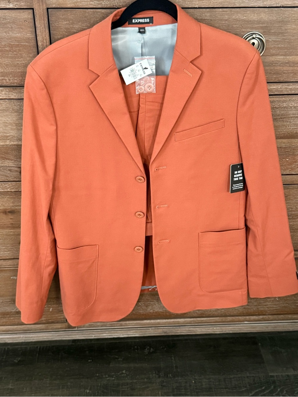 Express Men's Suit Coral-Orange Blazer - Slim Tailored Jacket & Pants